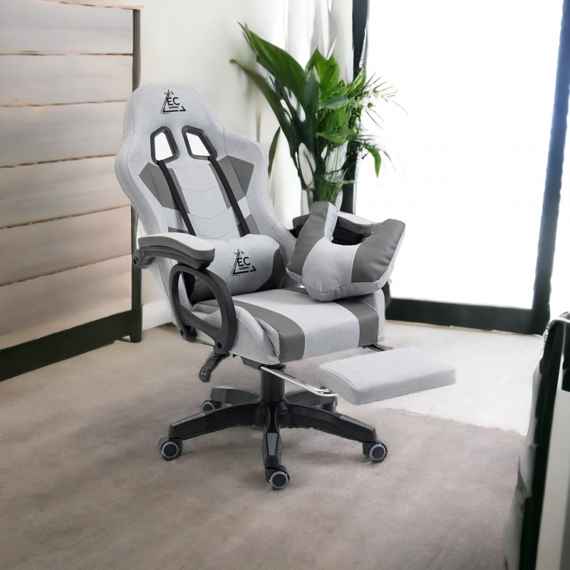 Fotel gamingowy obrotowy STUDENT, podnóżek i poduszka masująca, szary KO23SZ - obrazek 4