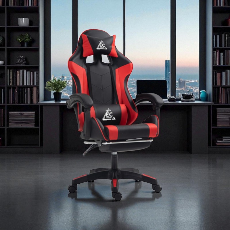 Fotel gamingowy obrotowy z podnóżkiem EC GAMING masażer KO24CZE - obrazek 3