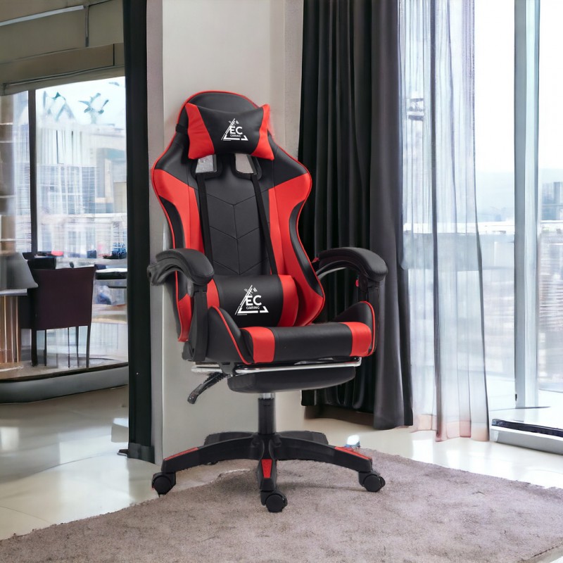 Fotel gamingowy obrotowy z podnóżkiem EC GAMING masażer KO24CZE - obrazek 5