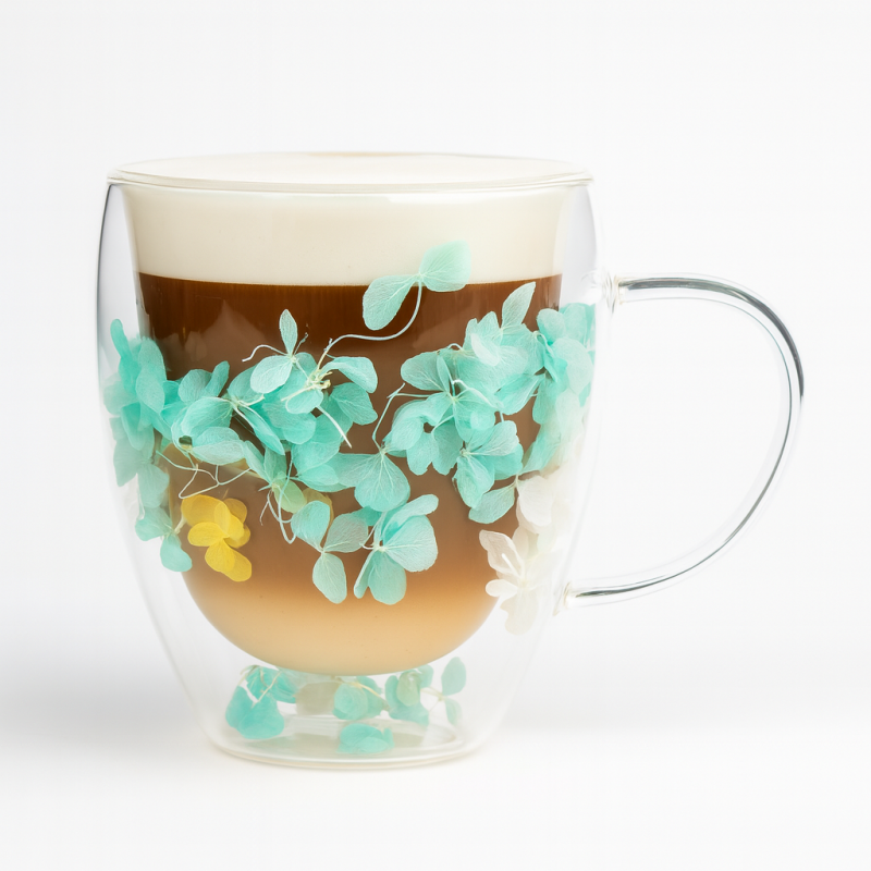 Szklanka termiczna z kwiatami w środku, hortensje zielone 300 ml 1szt SZK179ZIE - obrazek 3