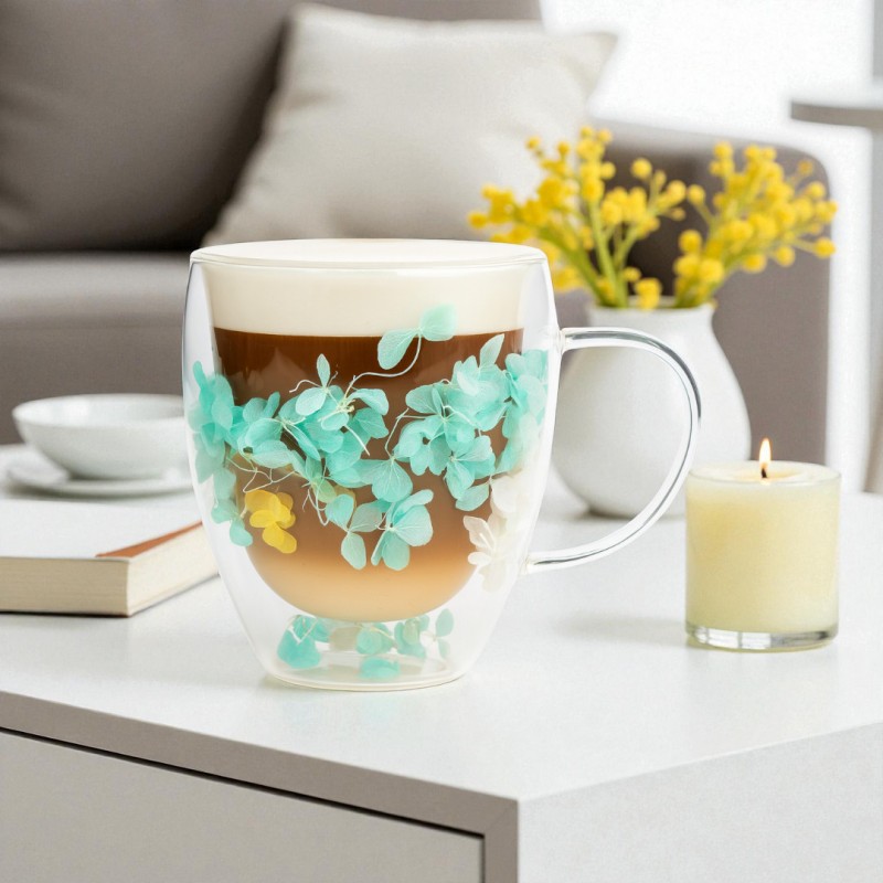 Szklanka termiczna z kwiatami w środku, hortensje zielone 300 ml 1szt SZK179ZIE - obrazek 4