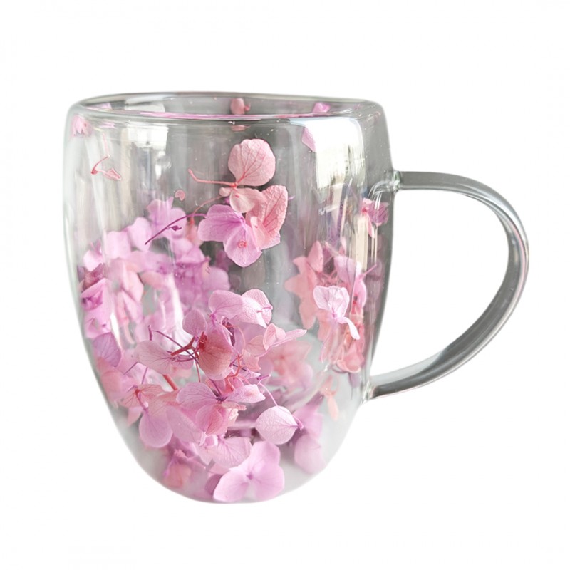 Szklanka termiczna z kwiatami w środku, gipsówka hortensje róż 300 ml 1szt SZK165 - obrazek 2