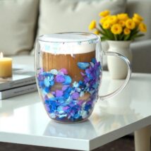 Szklanka termiczna z kwiatami w środku, gipsówka hortensje róż 300 ml 1szt SZK195