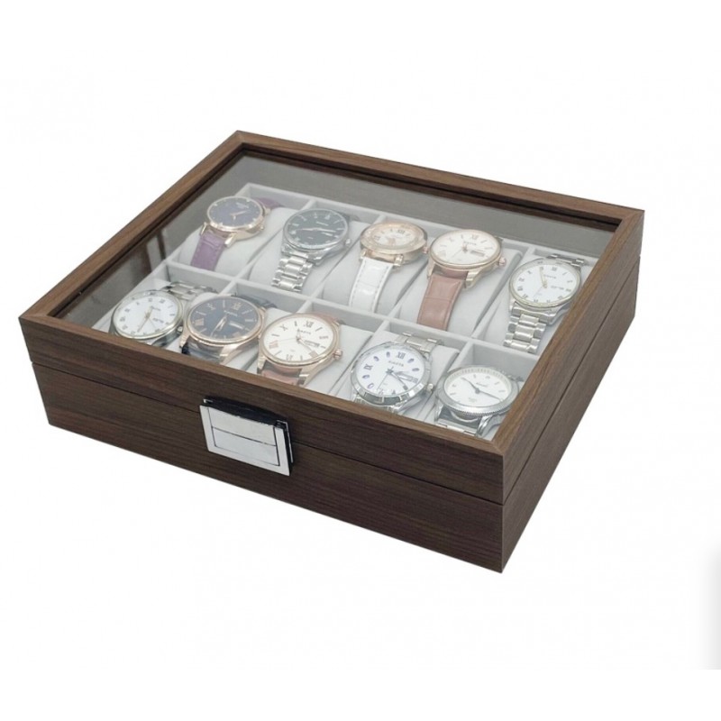 Szkatułka na 10 zegarków, etui, organizer zamykany ze szkłem 26x21cm PDMDF05 - obrazek 3