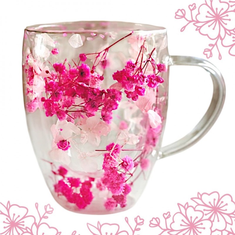 Szklanka termiczna z kwiatami w środku, gipsówka hortensje róż 300 ml 1szt SZK149 - obrazek 5