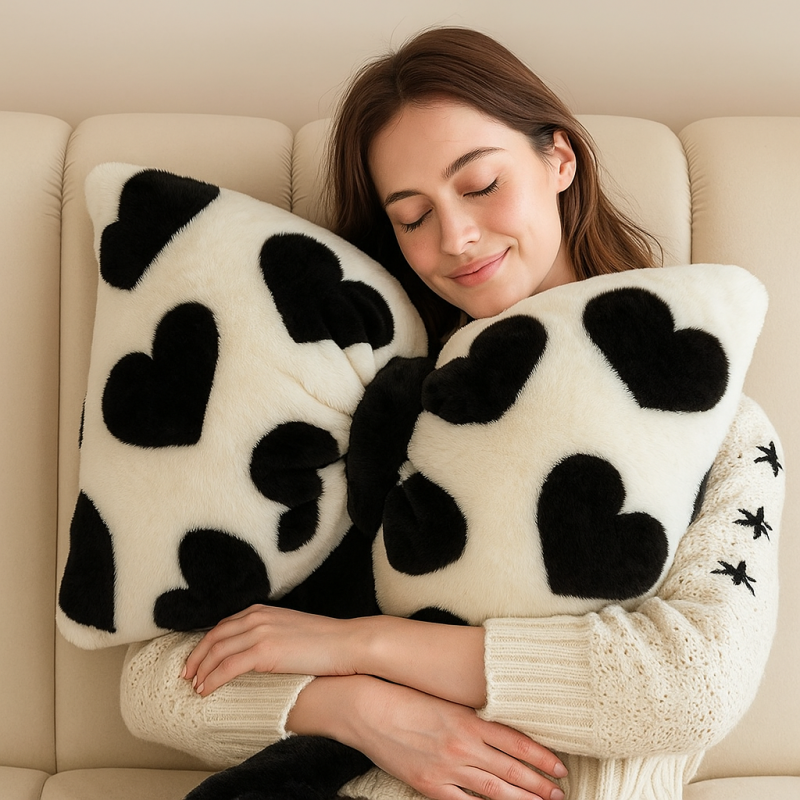 Puchata poduszka dekoracyjna, duża kokarda w serca, 40 x 50 cm PDS24 - obrazek 2