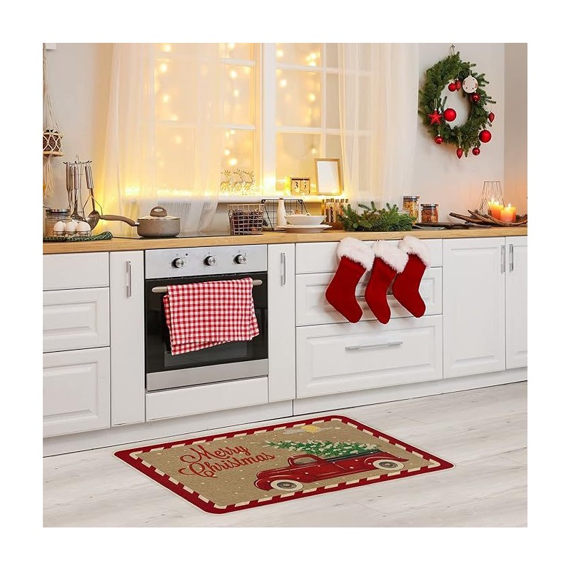 Dywanik wycieraczka świąteczna MERRY CHRISTMAS, czerwone auto 60x90cm DYW12 - obrazek 2