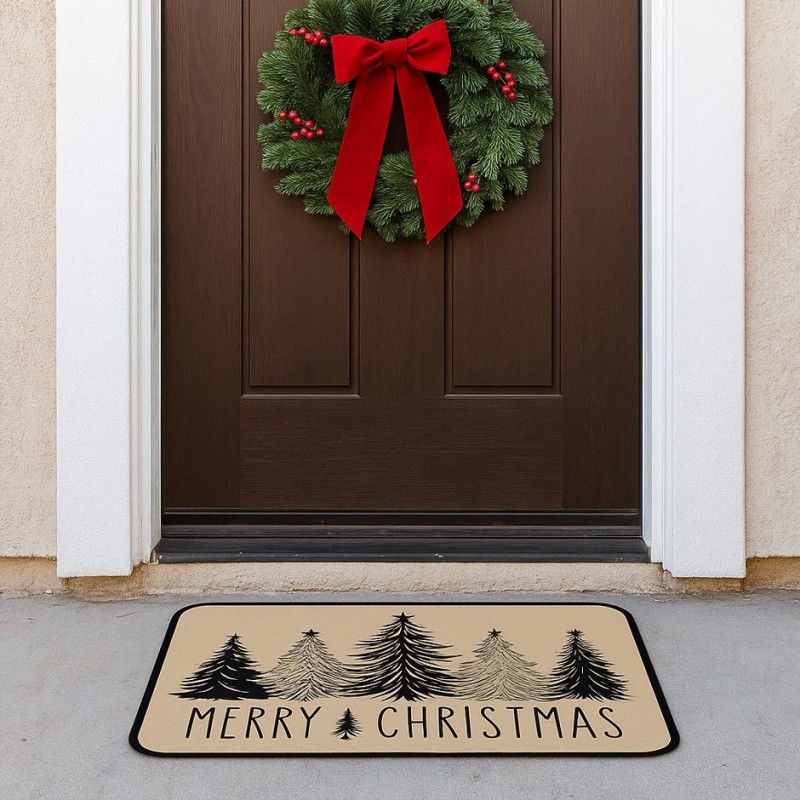 Dywanik wycieraczka świąteczna MERRY CHRISTMAS, choinki 60x90cm DYW13