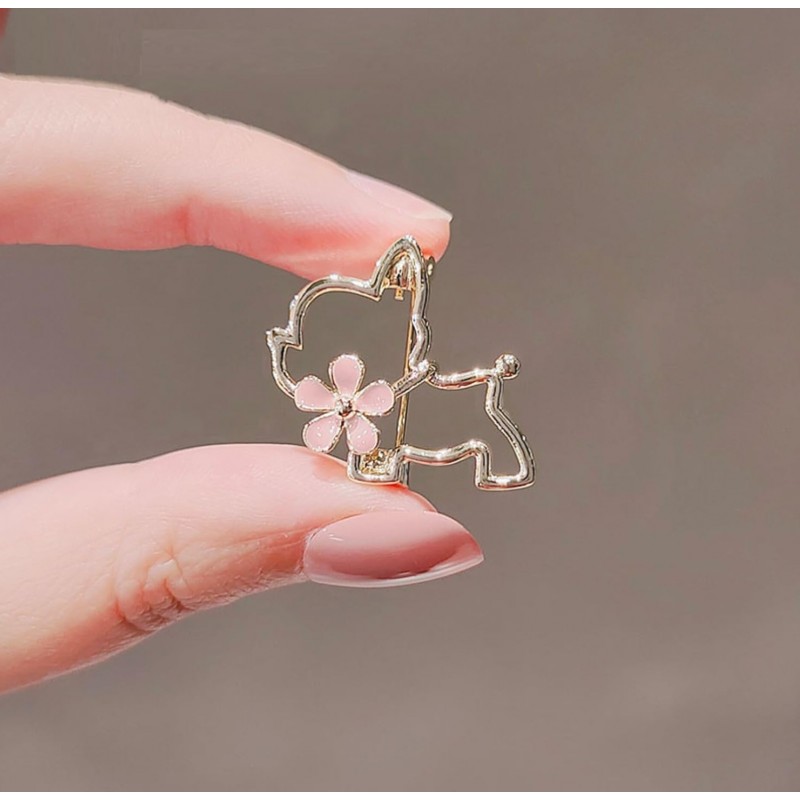 Broszka ozdobna emaliowana - piesek z kwiatkiem BZ210 - obrazek 2