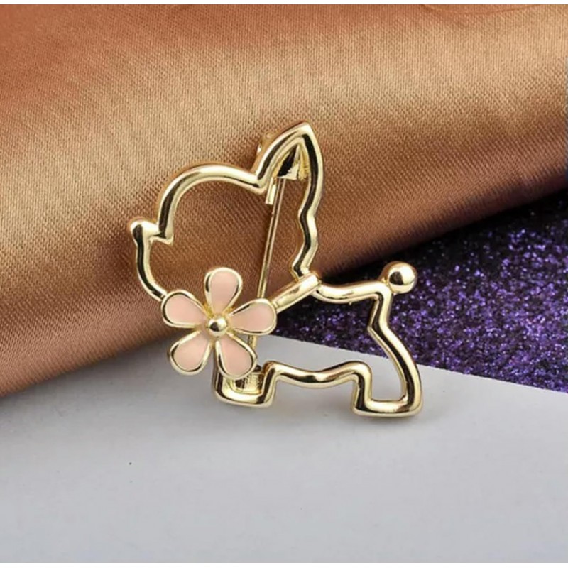 Broszka ozdobna emaliowana - piesek z kwiatkiem BZ210 - obrazek 4