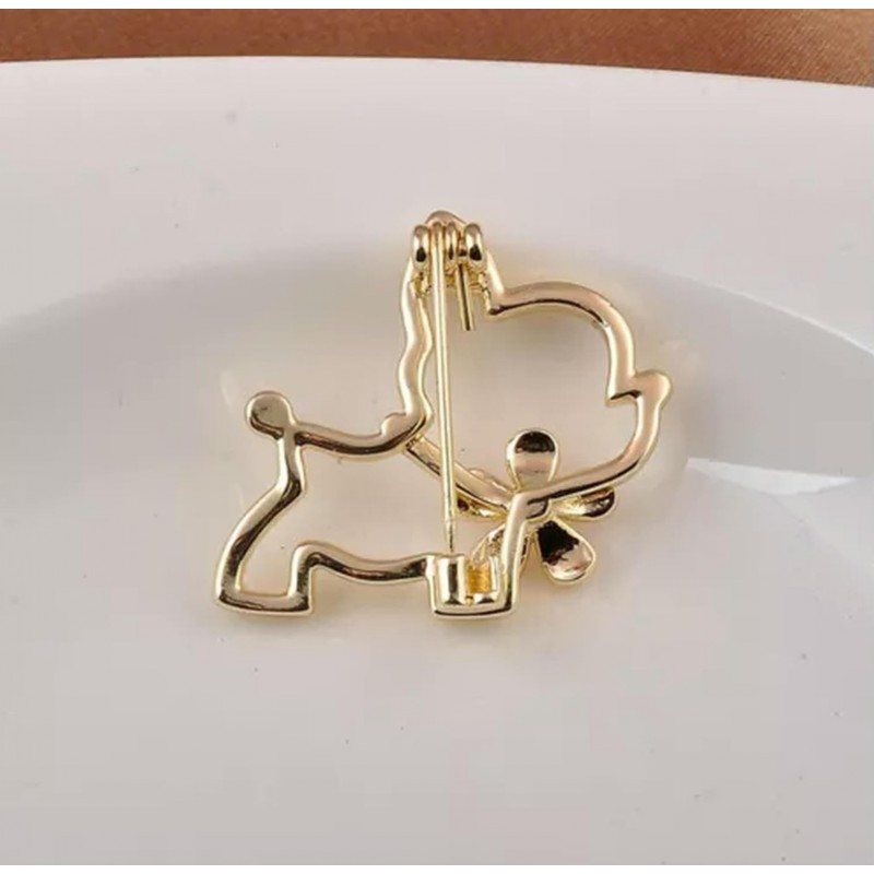 Broszka ozdobna emaliowana - piesek z kwiatkiem BZ210 - obrazek 5