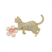 Broszka ozdobna emaliowana – kotek z kwiatkiem BZ211