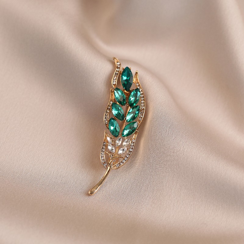 Broszka ozdobna - zielony kłos z cyrkoniami BZ214 - obrazek 2