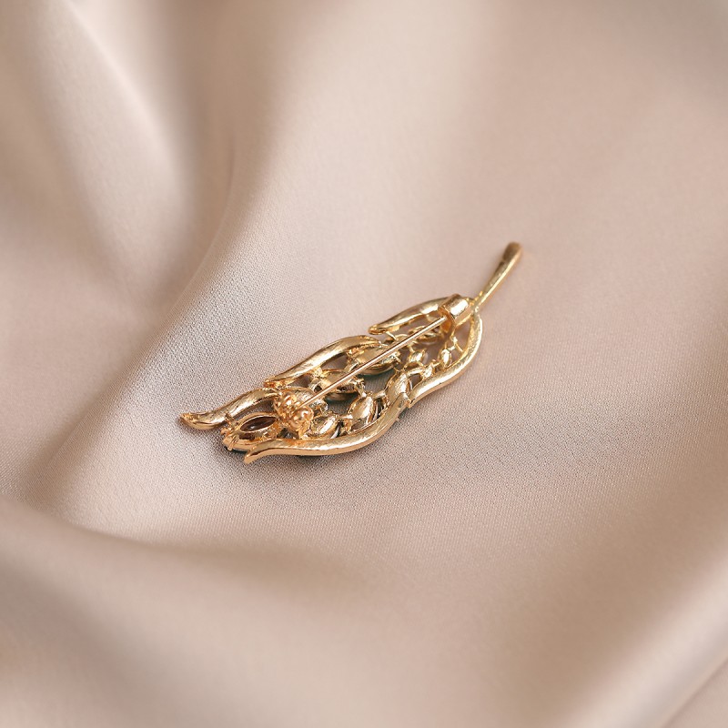 Broszka ozdobna - zielony kłos z cyrkoniami BZ214 - obrazek 3