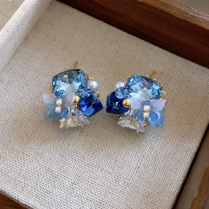 Kolczyki ze stali szlachetnej pozłacane 14k złotem, niebieskie cyrkonie KST3473