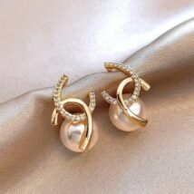 Kolczyki ze stali szlachetnej pozłacane 14k złotem, cyrkonie, perły KST3515