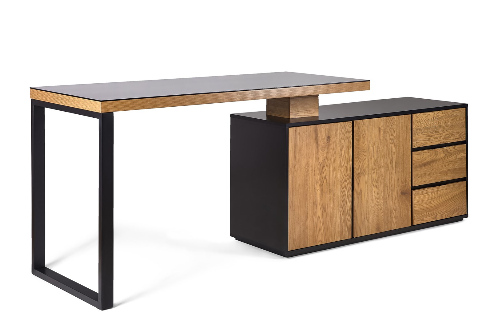 Biurko z blatem obrotowym i komodą NEIL czarny/dąb - obrazek 3
