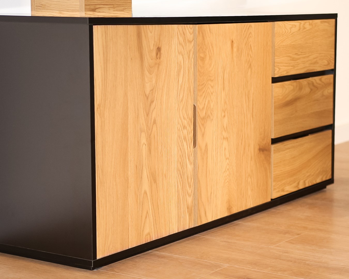 Biurko z blatem obrotowym i komodą NEIL czarny/dąb - obrazek 4