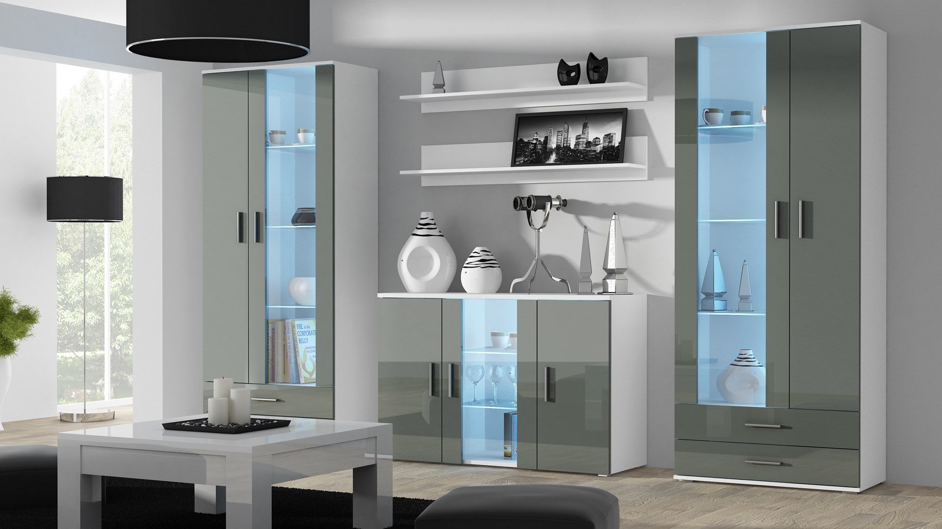 Witryna SOHO S6 2D2S biały/ szary połysk - obrazek 3