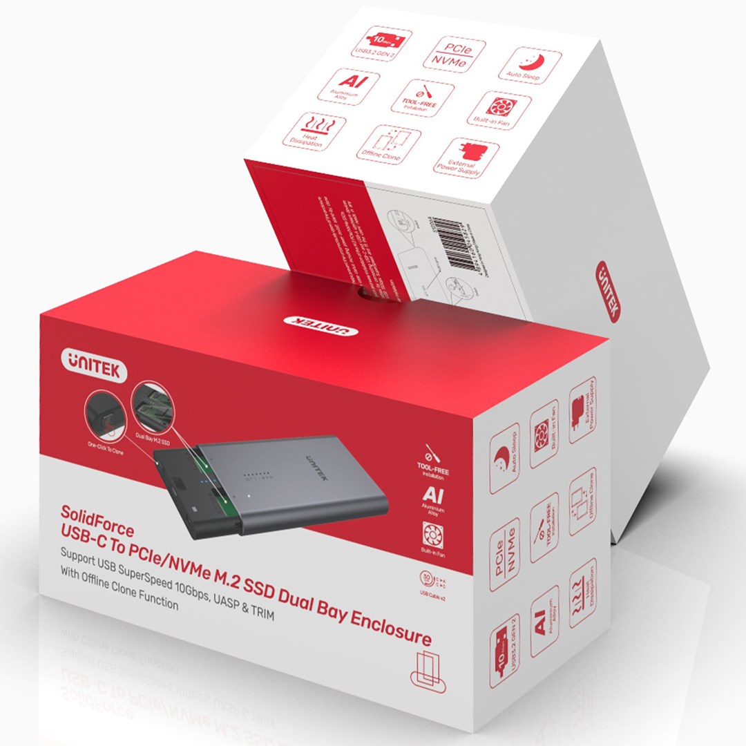 UNITEK OBUDOWA NA DYSK/KLONOWANIE 2XM.2, PCIE/NVME - obrazek 4