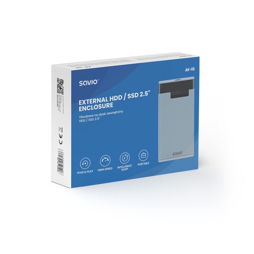 SAVIO ZEWNĘTRZNA OBUDOWA NA DYSK HDD/SDD 2,5", USB 3.0, TRANSPARENTNA, AK-66 - obrazek 4