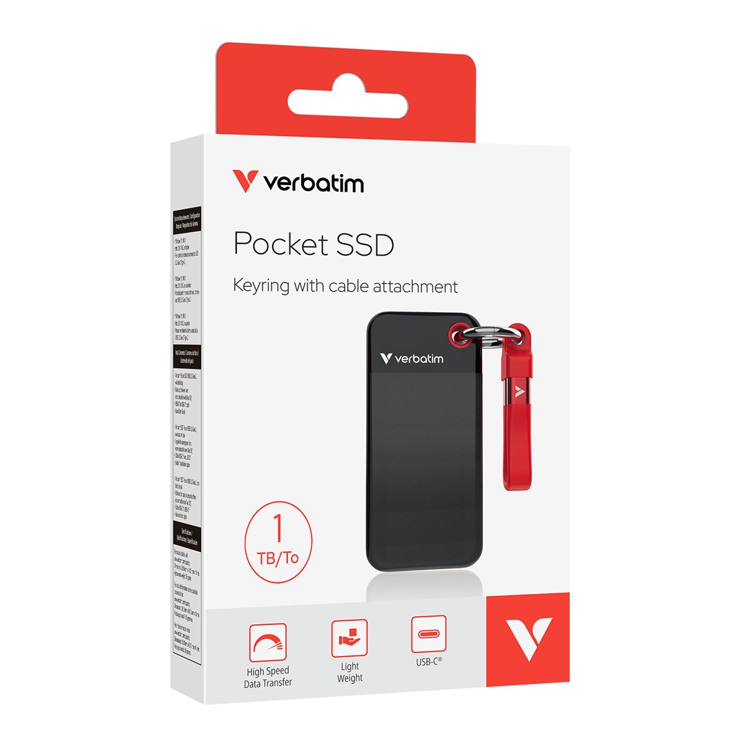 Verbatim Pocket SSD 1 TB USB Type-C 3.2 Gen 2 (3.1 Gen 2) Czarny, Czerwony - obrazek 3