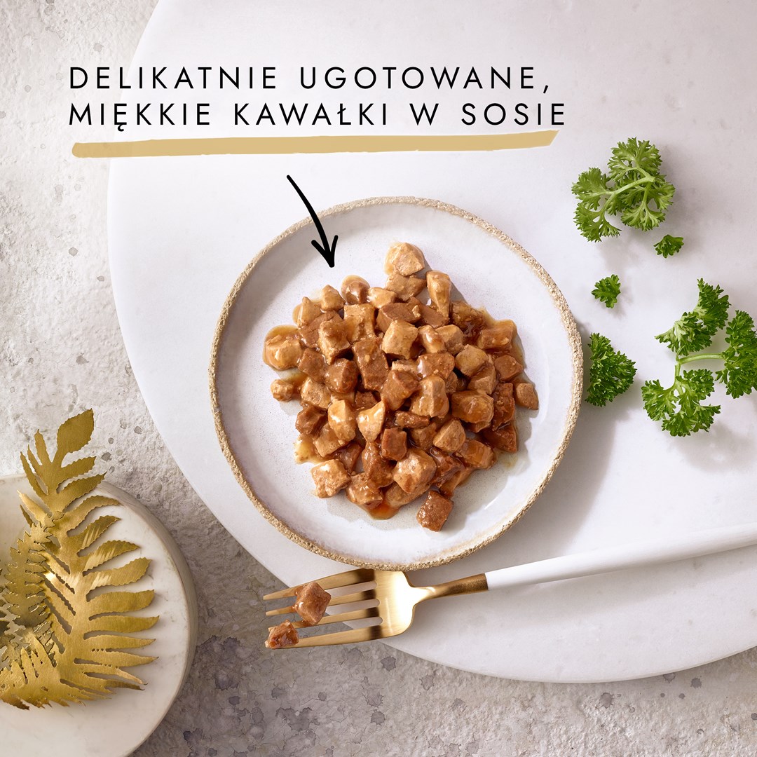 GOURMET GOLD Wołowina z kurczakiem mix kawałków na parze i w sosie - mokra karma dla kota - 85 g - obrazek 4