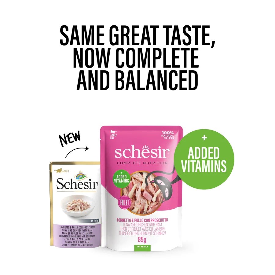 SCHESIR dla kotów Adult Tuńczyk z Kurczakiem i Szynką 85g - obrazek 3