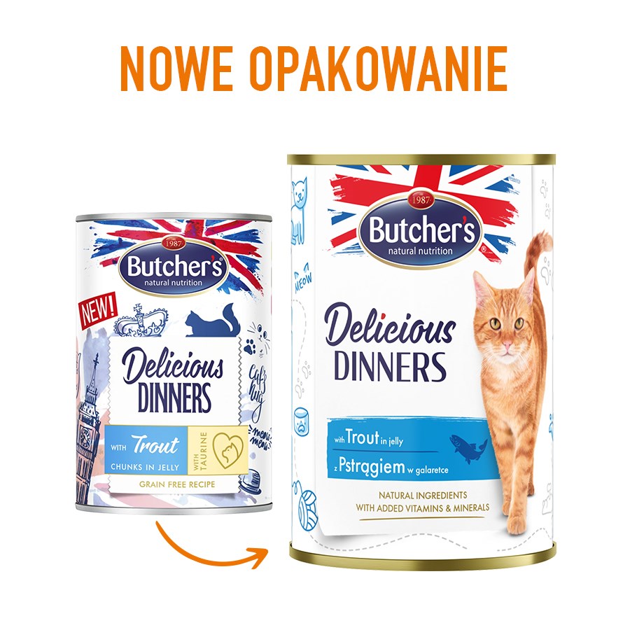 BUTCHER'S Delicious Dinners Kawałki z pstrągiem w galaretce - mokra karma dla kota - 400 g - obrazek 3
