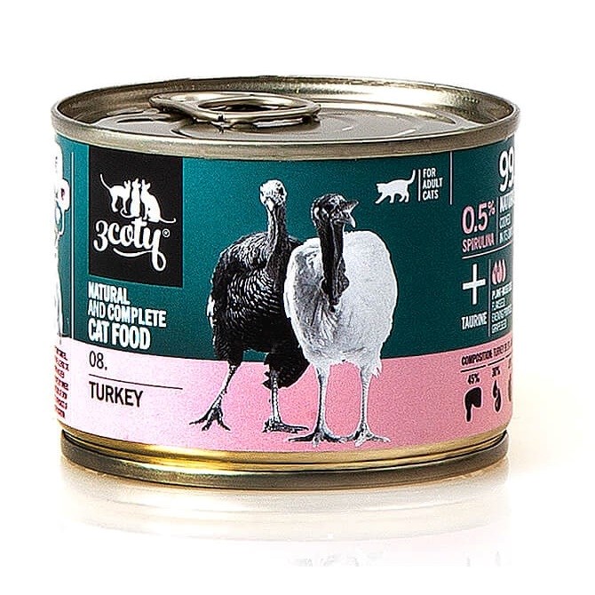 3Coty TURKEY with Spirulina for Adult cats 180g