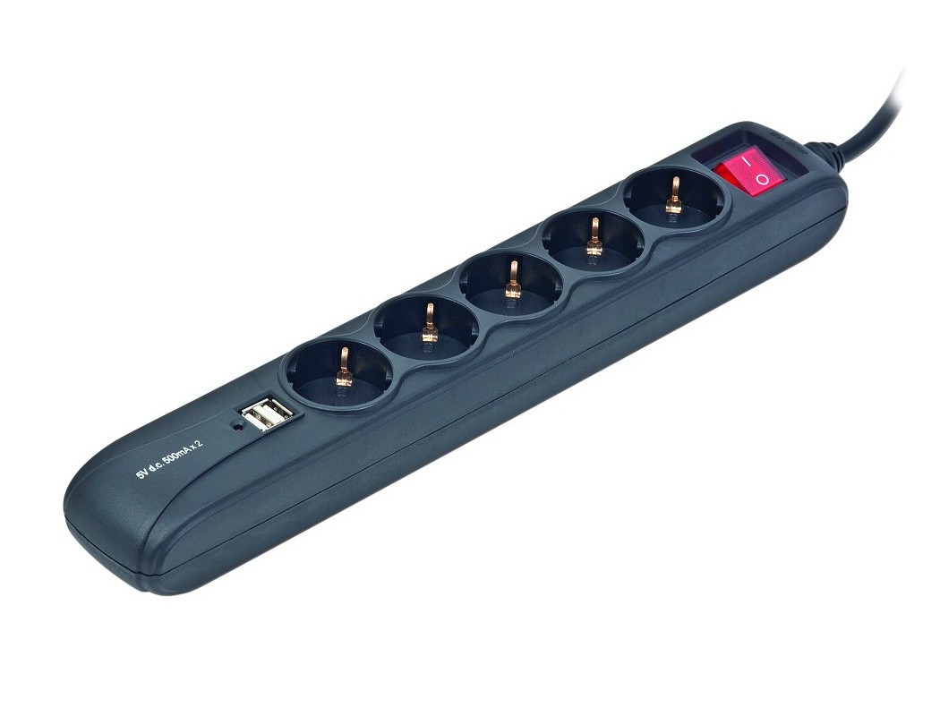Listwa przeciwprzepięciowa EnerGenie SPG5-U2-5 z ładowarką 2xUSB/2A (1,5 m)
