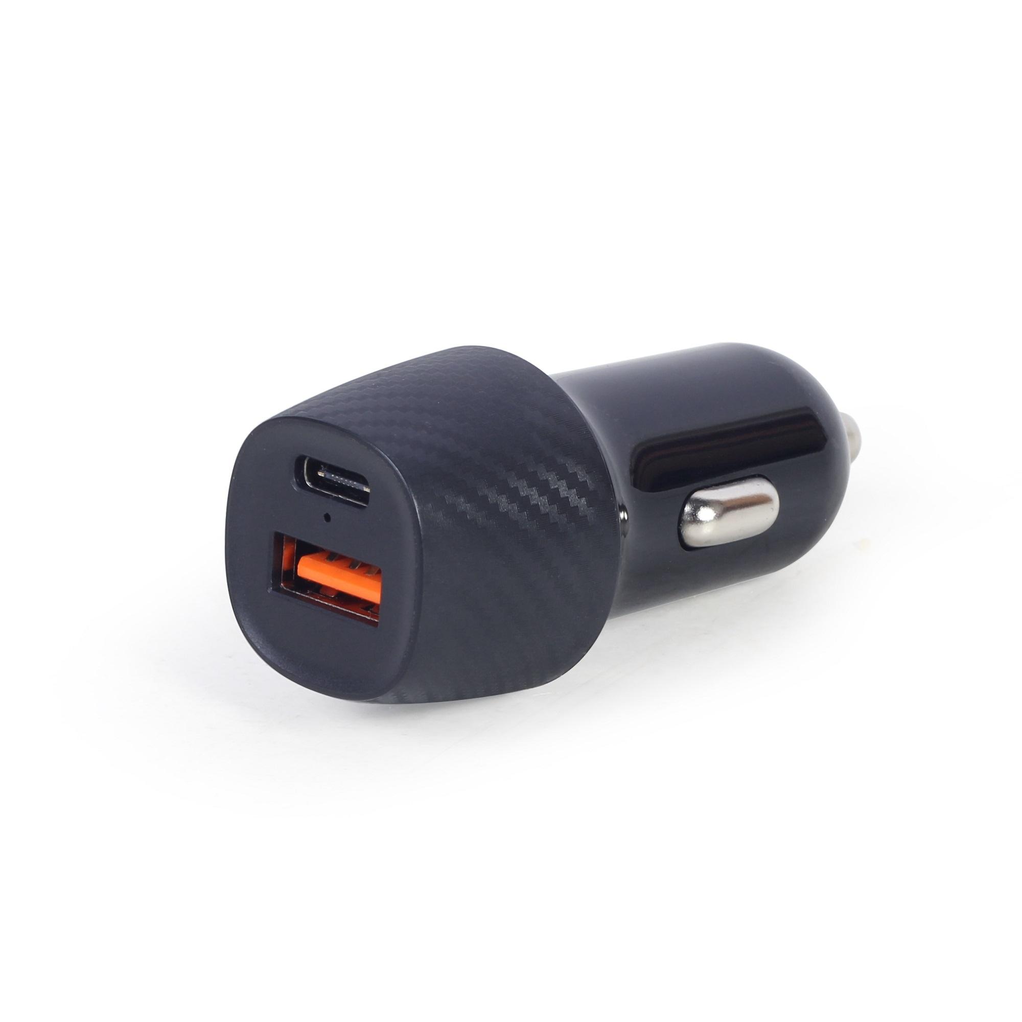 Ładowarka samochodowa Gembird 1xUSB-A QC 3.0, 1xUSB-C PD (czarna)