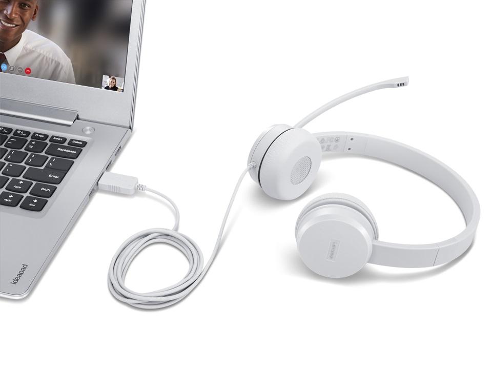 Słuchawki z mikrofonem Lenovo 110 (jasnoszare) - obrazek 3