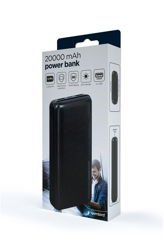 Power Bank Gembird 5V 20000 mAh czarny - obrazek 6