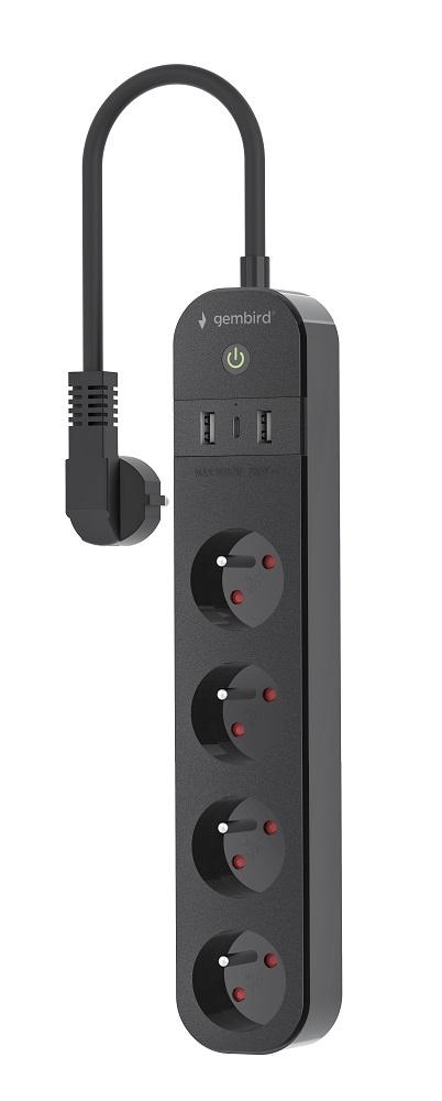 Listwa przeciwprzepięciowa Gembird TSL-PS-F4U-01 czarna - obrazek 3