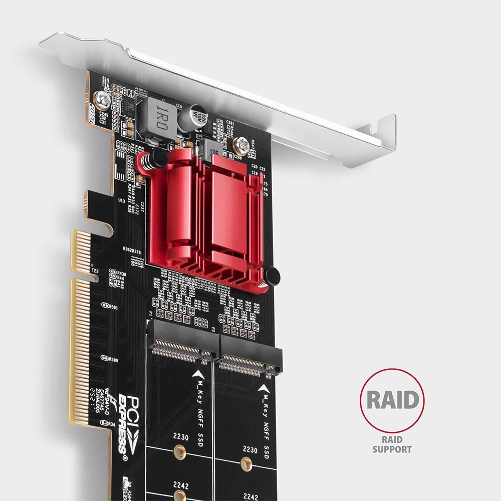 Adapter wewnętrzny Axagon PCEM2-ND PCIe x8 do 2x SSD M.2 NVMe M-key RAID do 110mm - obrazek 4