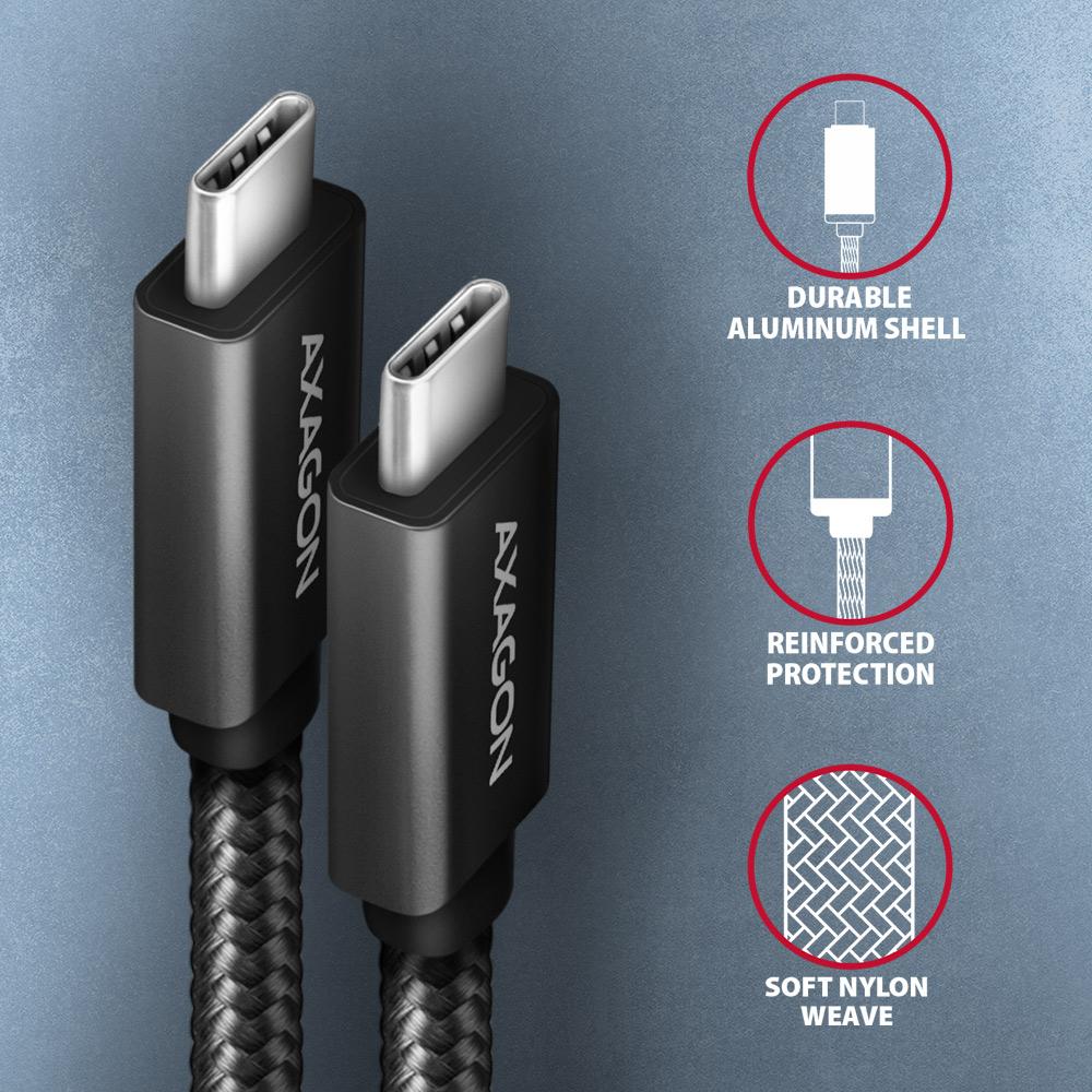 Kabel USB-C 3.2 Gen 2 PD 100W, 5A, 2m czarny Axagon - obrazek 3