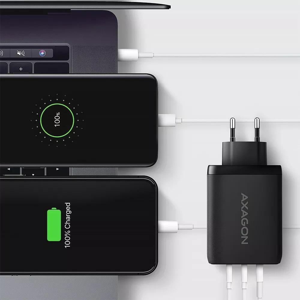 Ładowarka sieciowa GaN Axagon ACU-DPQ100 1xUSB-A + 2x USB-C 100W czarna - obrazek 4