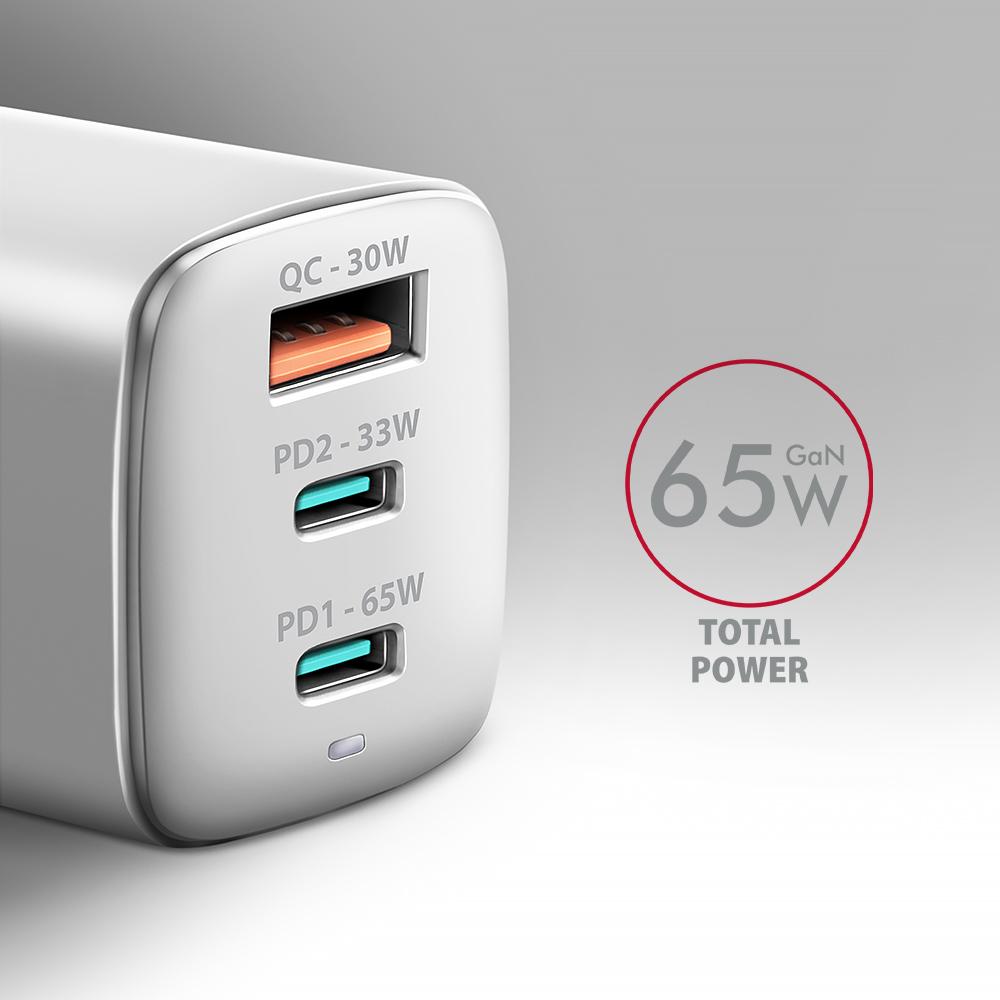 Ładowarka sieciowa GaN Axagon ACU-DPQ65W 1xUSB-A + 2x USB-C 65W biała - obrazek 2