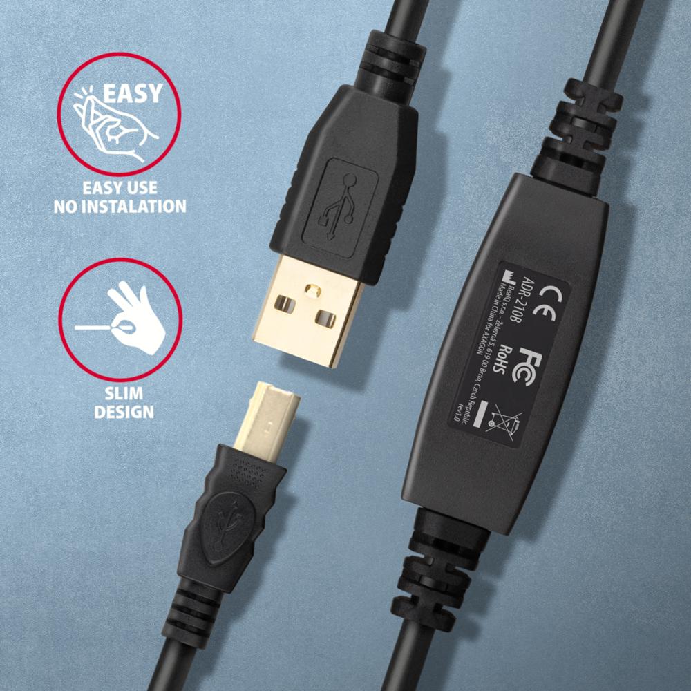 Aktywny kabel połączeniowy/wzmacniacz USB 2.0 A-M -> B-M 10 m czarny Axagon - obrazek 3