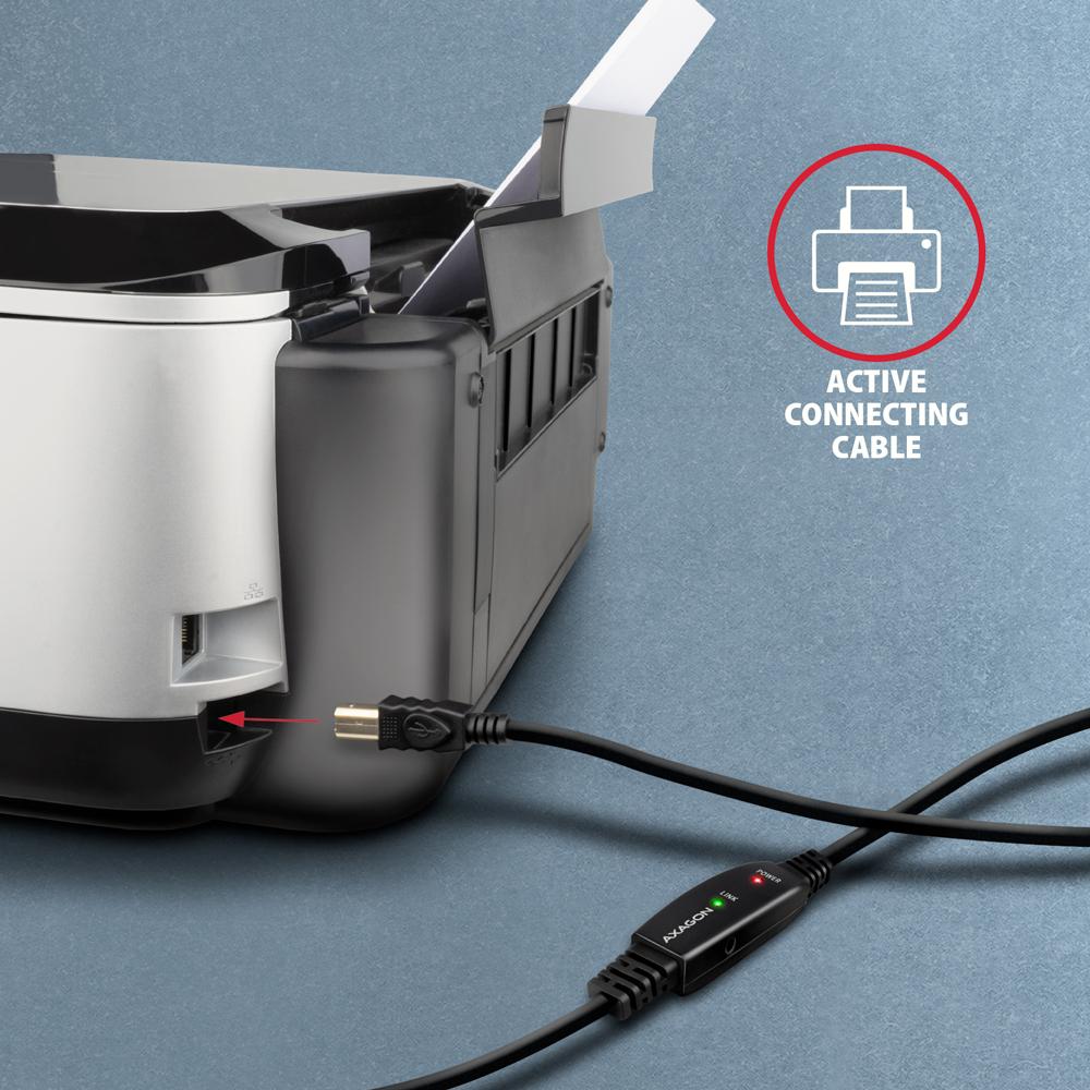 Aktywny kabel połączeniowy/wzmacniacz USB 2.0 A-M -> B-M 10 m czarny Axagon - obrazek 5