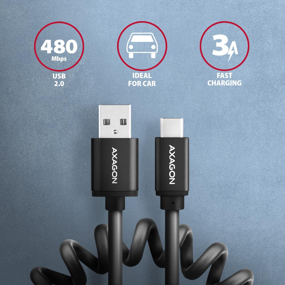 Kabel USB-C - USB-A Twister USB 2.0, 0.6m czarny Axagon - obrazek 2