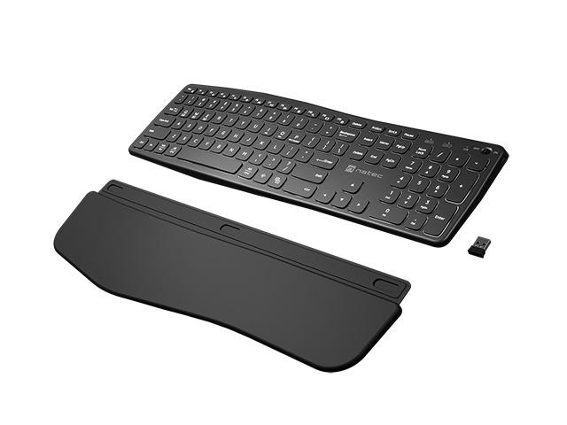 Klawiatura Ergonomczna PORIFERA, Slim, bezprzewodowa 2.4 GHz, BT 5.0, podświetlana, czarna - obrazek 6