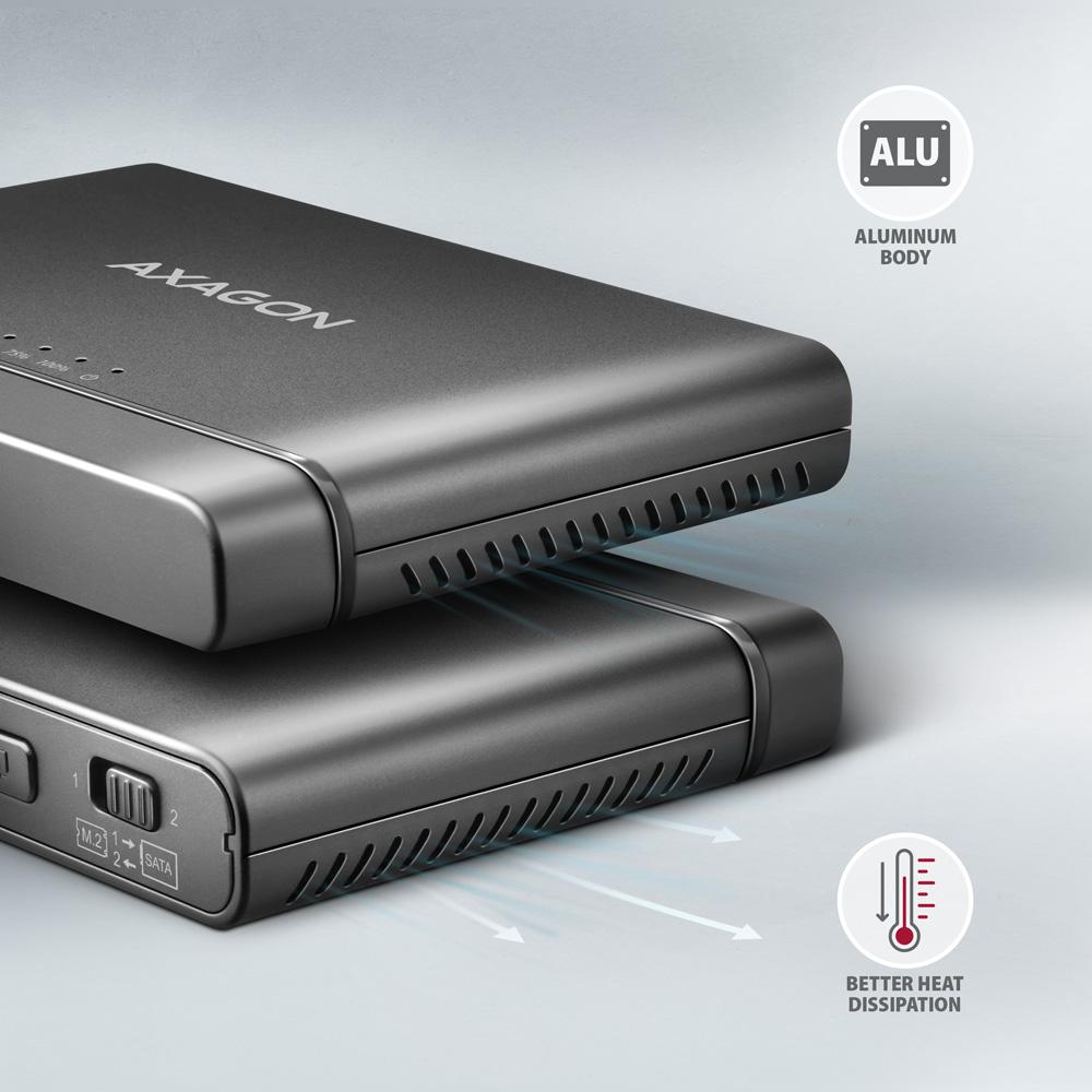 Stacja dokująca Axagon ADSA-CC USB-C 3.2 G2 - 1x SATA 6G 2,5" SSD/HDD + 1x NVMe SSD z funkcją klonowania - obrazek 6
