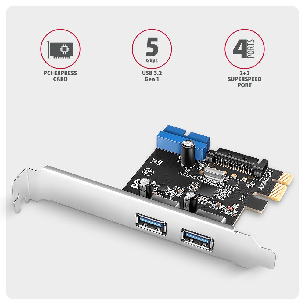 Kontroler PCIe 2+2x Axagon PCEU-232RS USB 3.2 Gen 1 SP & LP - obrazek 2
