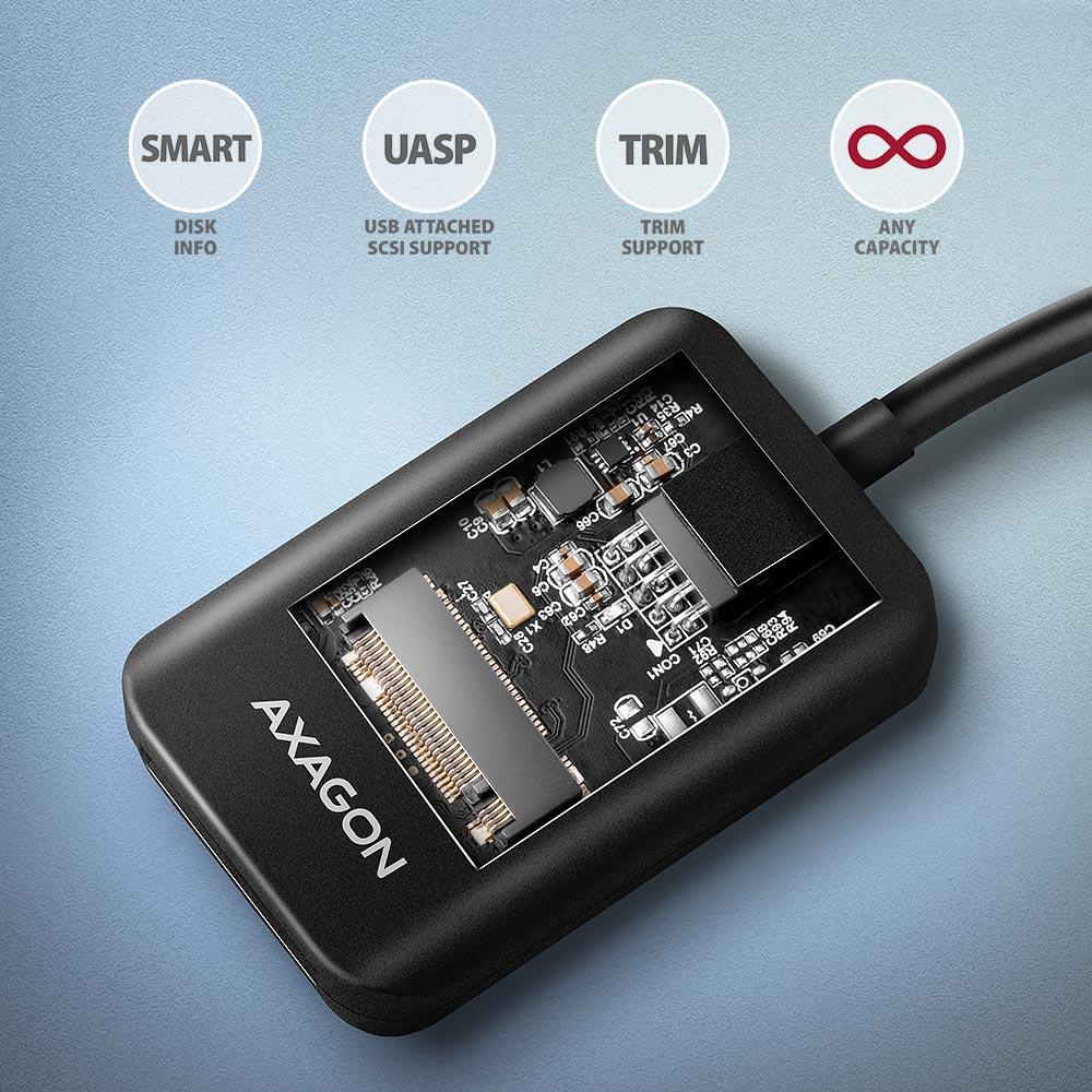 Stacja dokująca/adapter Axagon USB3.2 Gen 2 USB-A > M.2 NVMe/SATA SSD - obrazek 2