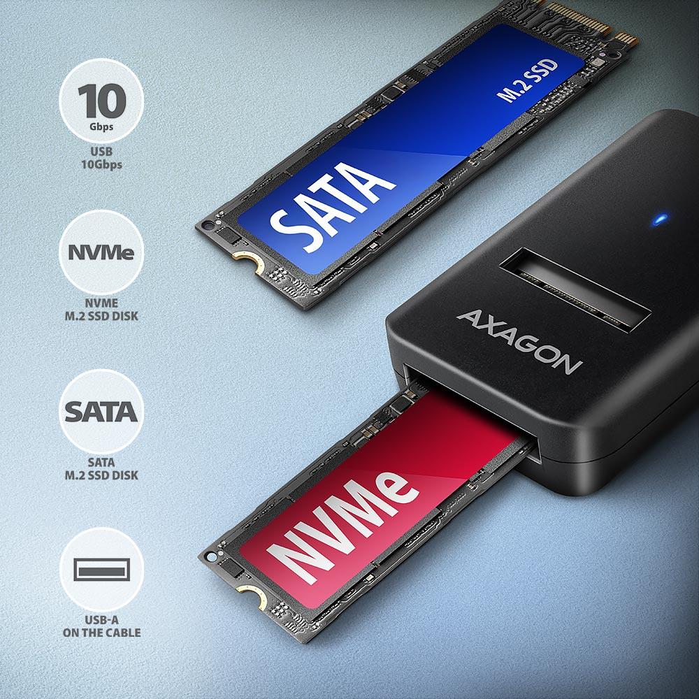 Stacja dokująca/adapter Axagon USB3.2 Gen 2 USB-A > M.2 NVMe/SATA SSD - obrazek 3