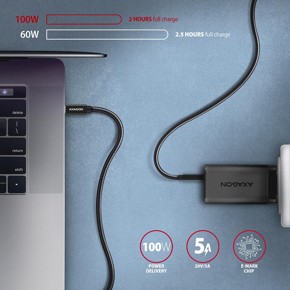 Kabel USB-C - USB-C 3.2 Gen 2 Axagon 0.5m PD 100W 4K Czarny - obrazek 4
