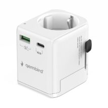 Adapter zasilania Gembird gniazdo EU – wtyk World z ładowarką 1 x USB-C, 1 x USB-A, 20W, GaN, biały