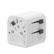 Adapter zasilania Gembird gniazdo EU – wtyk World z ładowarką 2x USB-A, 12W, GaN, biały